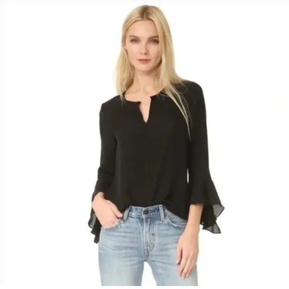 Kobi Halperin Shia Bell-Sleeve Silk Chiffon Blouse Black